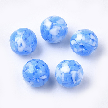 Resin Beads, Imitation Gemstone Chips Style, Round, Dodger Blue, 18mm, Hole: 2.5mm