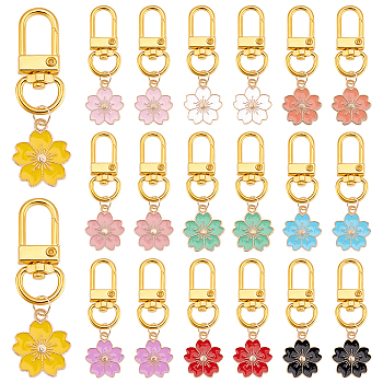 Alloy Enamel Pendant Decorations, with Alloy Swivel Clasps, Flower, Mixed Color, 53mm, 20pcs/set