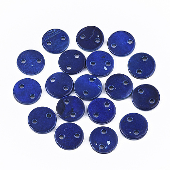 Spray Paint Freshwater Shell Links connectors, Flat Round, Blue, 10x2mm, Hole: 1.4mm