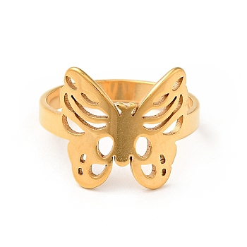 Ion Plating(IP) 201 Stainless Steel Butterfly Thick Finger Ring for Women, Golden, US Size 6 1/2(16.9mm)