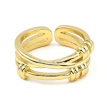 Rack Plating Brass Criss Cross Open Cuff Rings, Long-Lasting Plated, Lead Free & Cadmium Free, Real 18K Gold Plated, Inner Diameter: 17mm