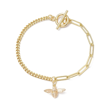 Brass Charm Bracelets, Curb Chains & Paperclip Chains Bracelets for Women, Golden, Bees, 7-1/2 inch(19cm)