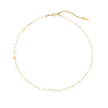 Natural Shell & Real 18K Gold Plated Stainless Steel Beaded Necklaces, Star, 15.75 inch(40cm)