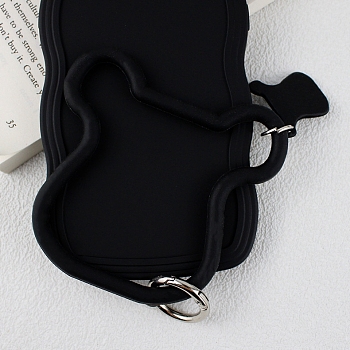 Silicone Cattle Head Loop Phone Lanyard, Wrist Lanyard Strap with Plastic & Alloy Keychain Holder, Black, 12.5x9.2x0.7cm