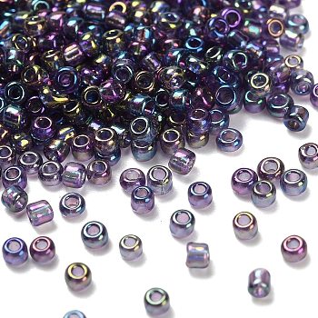 Transparent Colours Rainbow Glass Seed Beads, Round, Lilac, 2x1.5mm, Hole: 0.6mm, about 11250pcs/pound