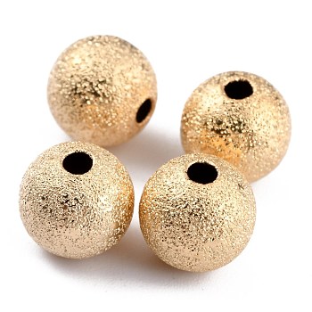 Long-Lasting Plated Brass Beads, Textured Beads, Round, Real 24K Gold Plated, 8x7.5mm, Hole: 2mm