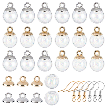 DIY Dangle Earring Making Kits, Including Round Glass Globe Beads, Plastic Bead Cap Pendant Bails, Brass Earring Hooks, Platinum & Golden, Globe Beads: 14x13mm, Hole: 3.5~4mm, 20pcs/box