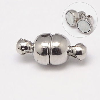 Brass Magnetic Clasps with Loops, Oval, Nickel Free, Platinum, 11x5mm, Hole: 1mm