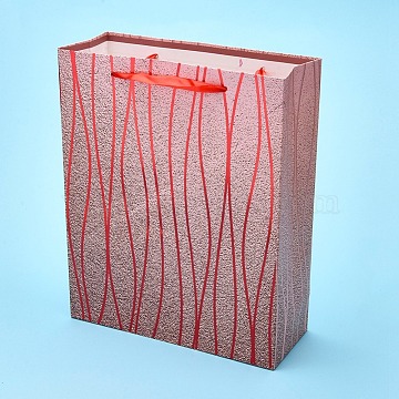 Wave Pattern Party Present Gift Paper Bags, with Handle, for Birthday Wedding Christmas Party, Rectangle, Red, 26x32x10cm(DIY-I030-10A-02)