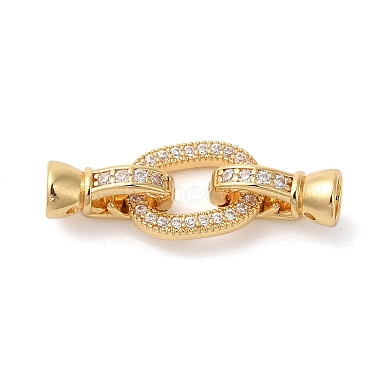 Real 18K Gold Plated Clear Oval Brass+Cubic Zirconia Fold Over Clasps