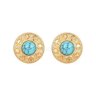 Flat Round Synthetic Turquoise Stud Earrings