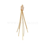 Brass Micro Pave Clear Cubic Zirconia Big Pendants, Leaf Tassel, Real 18K Gold Plated, 103x8x3mm, Hole: 2mm(KK-G510-01G)