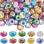 120Pcs 10 Colors Opaque Resin European Beads, Imitation Crystal, Two-Tone Large Hole Beads, with Silver Tone Brass Double Cores, Rondelle, Mixed Color, 14x9.5mm, Hole: 5mm, 12pcs/color(RPDL-LT0001-01)