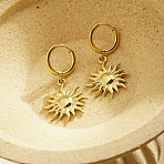 304 Stainless Steel Sun Dangle Earrings for Women, Real 18K Gold Plated, 23x18mm(SM2250-1)