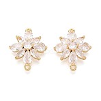 Brass Pave Clear Cubic Zirconia Connector Charms, Flower Links, Long-Lasting Plated, Golden, 17.5x21x6mm, Hole: 1.2~1.5mm(KK-N284-16G)