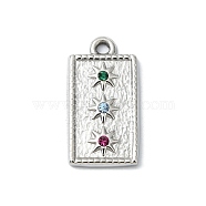 304 Stainless Steel Rhinestone Pendants, Square, Stainless Steel Color, 20.5x11x2.5mm, Hole: 2mm(STAS-L022-448P)