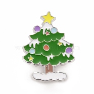 Christmas Tree Enamel Pin, Alloy Badge for Backpack Clothes, Platinum, Green, 33x23.5x1.5mm(JEWB-G010-21P)
