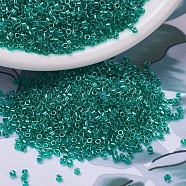 MIYUKI Delica Beads, Cylinder, Japanese Seed Beads, 11/0, (DB0918) Sparkling Dark Aqua Green Lined Crystal, 1.3x1.6mm, Hole: 0.8mm, about 2000pcs/10g(X-SEED-J020-DB0918)