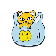 Black Alloy Brooches, Enamel Pins for Backpack Clothes, Cat, Sky Blue, 27x24.5x1.5mm(JEWB-S016-03)