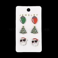 Christmas Wood Stud Steel Needle Earrings, Platinum, Christmas Tree, 15.5x11mm(EJEW-U016-03P-03)