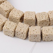 Natural Lava Rock Beads Strands, Cube, Dyed, Beige, 6.5x6.5x6.5mm, about 60pcs/strand, 15.60''(39.63cm)(G-L435-01-6mm-17)