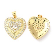Brass Micro Pave Cubic Zirconia Pendants, Lead Free & Cadmium Free, Heart Charms, Real 18K Gold Plated, 23x20x5mm, Hole: 5x3.5mm(KK-M249-09G)