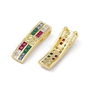 Rack Plating Brass Micro Pave Colorful Cubic Zirconia Pendants, Cadmium Free & Lead Free, Long-Lasting Plated, Curved Rectangle Charm, Real 18K Gold Plated, 28.5x8x6mm, Hole: 6x2.5mm(ZIRC-I061-10G)