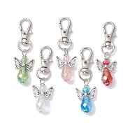 Angel Glass Beads Pendants Decorations, with Alloy Swivel Lobster Claw Clasps, Mixed Color, 60mm, Pendant: 30x18x10mm(HJEW-JM01315-01)