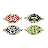 Rack Plating Brass Micro Pave Clear Cubic Zirconia Horse Eye Connector Charms, with Enamel and Shell, Real 18K Gold Plated, Long-Lasting Plated, Lead Free & Cadmium Free, Mixed Color, 14.5x28.5x2.5mm, Hole: 1.2mm(KK-U032-27G)