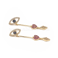 Colorful Cubic Zirconia Heart Eye Dangle Stud Earrings, Brass Jewelry for Women, Long-Lasting Plated, Lead Free & Cadmium Free, Real 18K Gold Plated, 42.5mm, Pendant: 35x7x2mm, Pin: 0.8mm(EJEW-L234-078G)