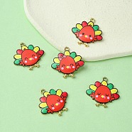 10Pcs 5 Style Cute Printed Alloy Pendants, Light Gold, Cadmium Free & Nickel Free & Lead Free, Turkey Charm, FireBrick, 26x26x2mm, Hole: 2mm, 2pcs/style(ENAM-YW0003-46B)