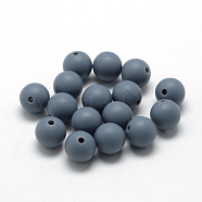 Food Grade Eco-Friendly Silicone Beads, Round, Slate Gray, 14~15mm, Hole: 2mm(SIL-R008C-15)