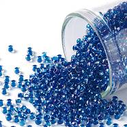 TOHO Round Seed Beads, Japanese Seed Beads, (189) Inside Color Luster Crystal/Caribean Blue, 11/0, 2.2mm, Hole: 0.8mm, about 50000pcs/pound(SEED-TR11-0189)