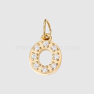 Stainless Steel Cubic Zirconia Pendants with Jump Rings, Real 14K Gold Plated, Long-Lasting Plated, Letter O, 8mm(FIND-PW0024-08O)