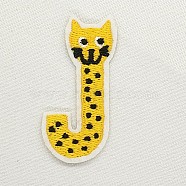 Computerized Embroidery Cloth Iron on/Sew on Patches, Costume Accessories, Appliques, Letter, Yellow, Letter.J, 53x26mm(DIY-K012-01-J)