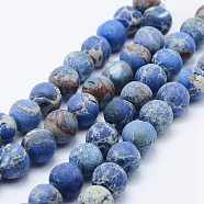 Natural Imperial Jasper Beads Strands, Dyed, Frosted, Round, Dodger Blue, 6mm, Hole: 1mm, about 63pcs/strand, 15.3 inch(39cm)(X-G-K232-6mm-01C)
