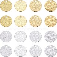 Unicraftale 32Pcs 8 Style Ion Plating(IP) 304 Stainless Steel Textured Pendants, Flat Round, Golden & Stainless Steel Color, 15x1mm, Hole: 1.4~1.6mm, 4pcs/style(STAS-UN0037-18)