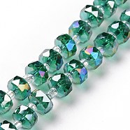 Electroplate Transparent Glass Beads Strands, AB Color Plated, Faceted, Rondelle, Sea Green, 7.5~8x4.5mm, Hole: 1.2mm, about 80pcs/strand, 22.05''(56cm)(EGLA-H101-03D)