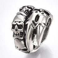 Alloy Cuff Finger Rings, Wide Band Rings, Skull, Antique Silver, Size 11, 20.5mm(RJEW-T006-42)