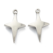 304 Stainless Steel Pendants, Star, Stainless Steel Color, 21x13x4mm, Hole: 1.4mm(STAS-P279-33P)