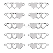10Pcs Stainless Steel Connector Charms, 3 Hearts Links, Stainless Steel Color, 30x9.2mm, Hole: 1.5mm(STAS-SZ0003-17B)