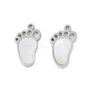 304 Stainless Steel Pendants, Natural White Shell Footprint Charms, Stainless Steel Color, 15.8x9.3x1.7mm, Hole: 1.5mm(STAS-S136-04P-01)