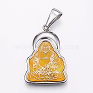 304 Stainless Steel Pendants, Buddha, with Epoxy, Gold, Gunmetal & Stainless Steel Color, 32x22x3mm, Hole: 10x4mm(STAS-H361-16P)
