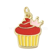 Rack Plating Brass Enamel Pendants, with Jump Ring, Cadmium Free & Lead Free, Real 18K Gold Plated, Ice Cream Charm, Red, 17x12.5x2.2mm, Hole: 3.4mm(KK-S372-03A-02)