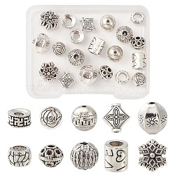 20Pcs 10 Style Tibetan Style Alloy Beads, Mixed Shapes, Antique Silver, 7.5~11x7.5~11x3.5~9.5mm, Hole: 1.4~4.4mm, 2pcs/style(FIND-YW0003-68)