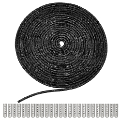 DIY Rhinestone Round Rope, with Brass Shoelace Buckle Connectors, Locks Clips Ends,  for Sewing Craft Decoration, Black, Rope: 4mm, about 6m, Clips Ends: 30pcs(DIY-WH0283-21)