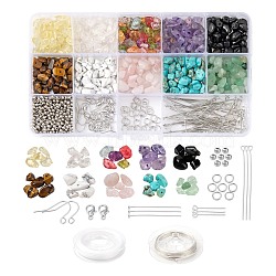 Mixed Stone Chip Beads Kit for DIY Jewelry Set Making, Including Gemstone Chip Beads, Zinc Alloy Clasps, Iron Jump Rings & Pins & Earring Hooks, CCB Plastic Beads, Copper Wire and Elastic Thread, Gemstone Beads: about 150g/set(DIY-FS0002-23)