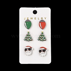 Christmas Wood Stud Steel Needle Earrings, Platinum, Christmas Tree, 15.5x11mm(EJEW-U016-03P-03)