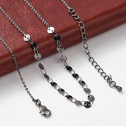 Brass Cable & Flat Sequin Chains Necklaces for Women, With 304 Stainless Steel Lobster Clasp, Rack Plating, Lead Free & Cadmium Free, Long-Lasting Plated, Gunmetal,  17.78 inch(45.15cm) long+51mm exdenter(NJEW-D302-40B)