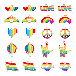 40Pcs 10 Style Rainbow Color Pride Alloy Enamel Pendants, Mixed Shapes, Colorful, 10.5~28.7x16.5~22.5x1.2~1.5mm, Hole: 2mm, 4pcs/style(ENAM-GO0001-06)